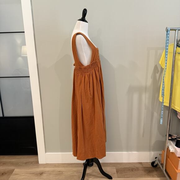 Free People Dress Size Small Delphine Midi Tank Smocked Cotton Billowy Sienna - Picture 6 of 15